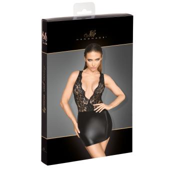 F214 Minikleid aus Powerwetlook und Spitze mit tiefem Rückenausschnitt