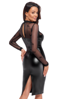 F310 Sublime Midikleid aus Wetlook und beflocktem Mesh