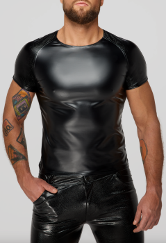H070 Wetlook-T-Shirt mit Schlangen-Netlook-Ärmeln