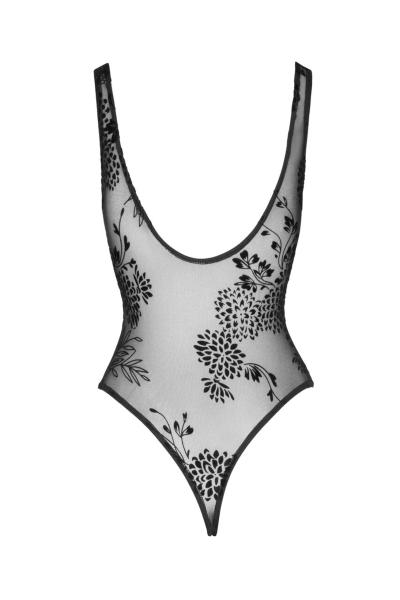 F242 Tüll body mit gemusterter Flockstickerei