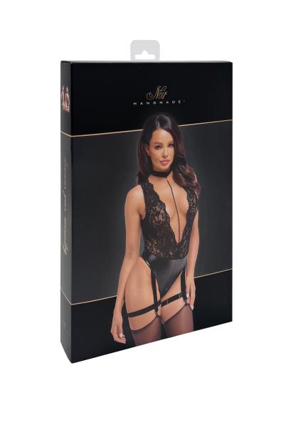 F297 Libido Deep-V-Body mit Kragen, Perlenkette und Strumpfband