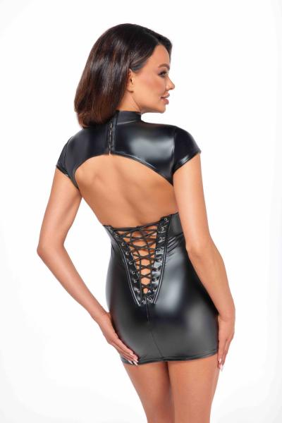 F309 Fantasy Wetlook-Minikleid mit Schnürung am Rücken