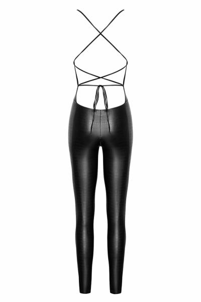 F316 Wilder Krokodil bedruckter Wetlook Catsuit mit Schnürung am Rücken