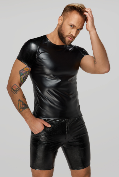 H070 Wetlook-T-Shirt mit Schlangen-Netlook-Ärmeln