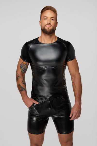 H070 Wetlook-T-Shirt mit Schlangen-Netlook-Ärmeln