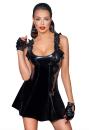 F248 Kurzes PVC-Kleid mit gerüschten Schulterriemen