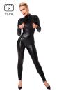 F319 Cage Catsuit aus Wetlook mit Reißverschlüssen und Ring